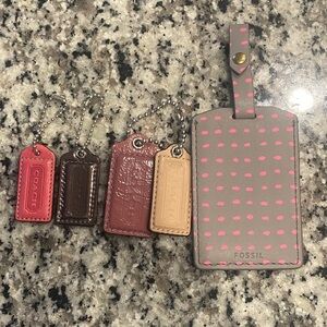 Fossil Gray Luggage Tag and Coach bag charms.